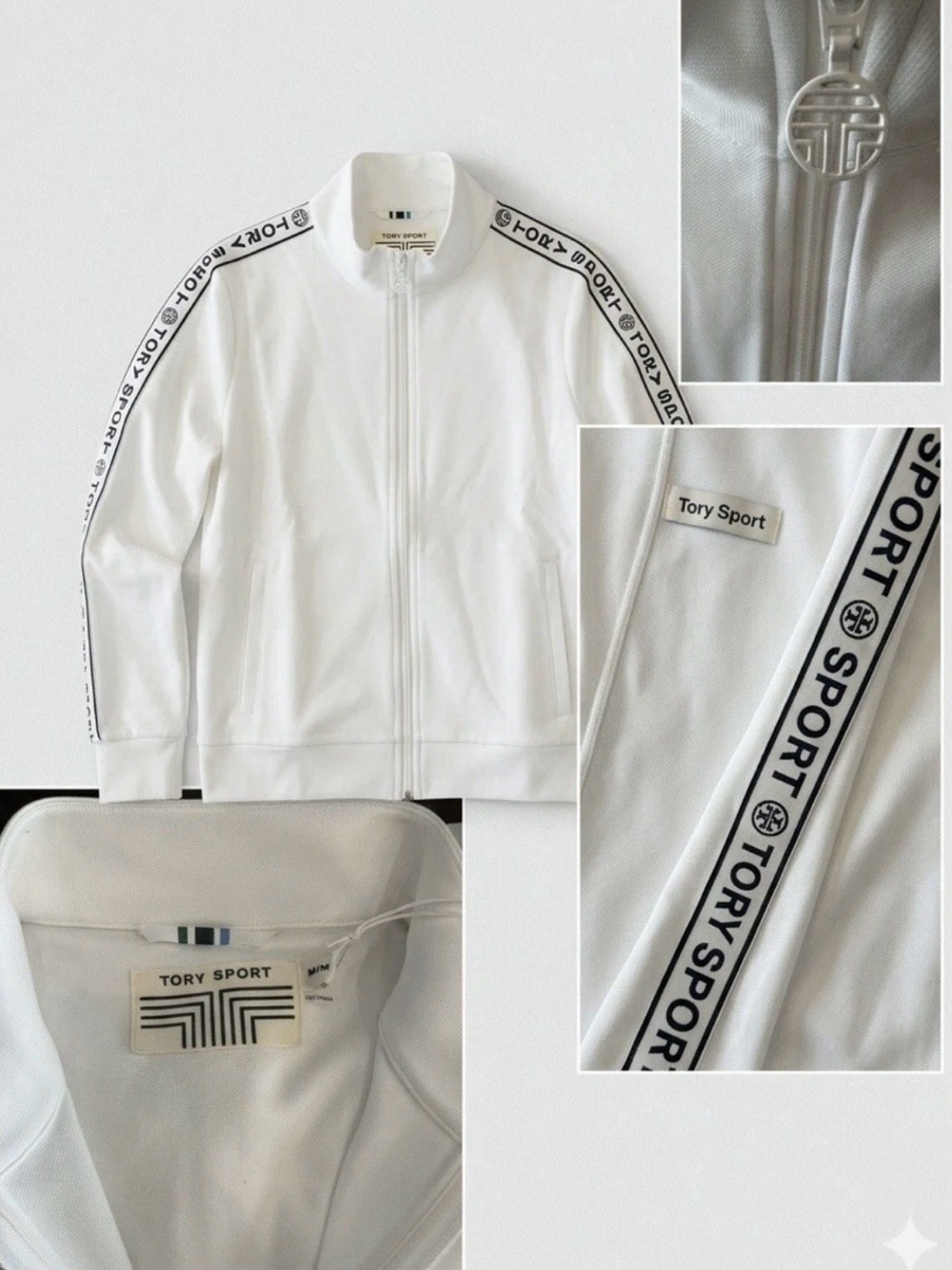 Tory Sport Banner Track Jacket with Logo-Taping Sleeves. Size M
